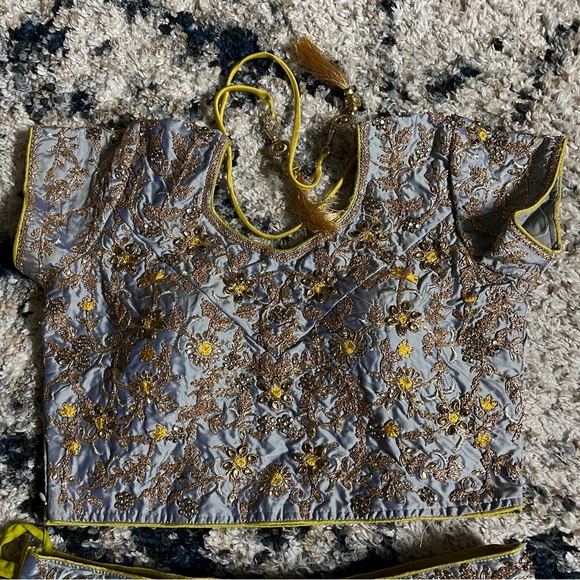 Yellow and Grey Lehenga - Picture 3 of 6